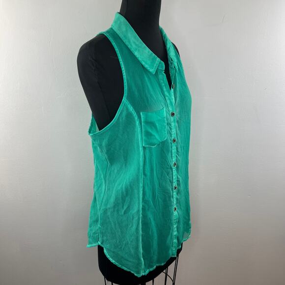 We The FREE PEOPLE Green Collar Sleeveless Button Down Tank Top Size M Medium - Picture 4 of 9